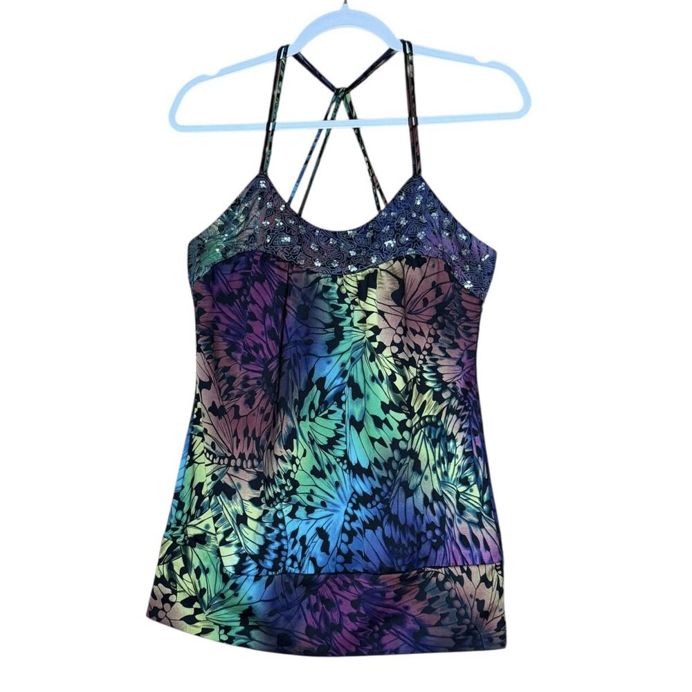 Y2K Floral Butterfly Womens Medium Studio Y Tank Top Blouson Rainbowcore Fairy